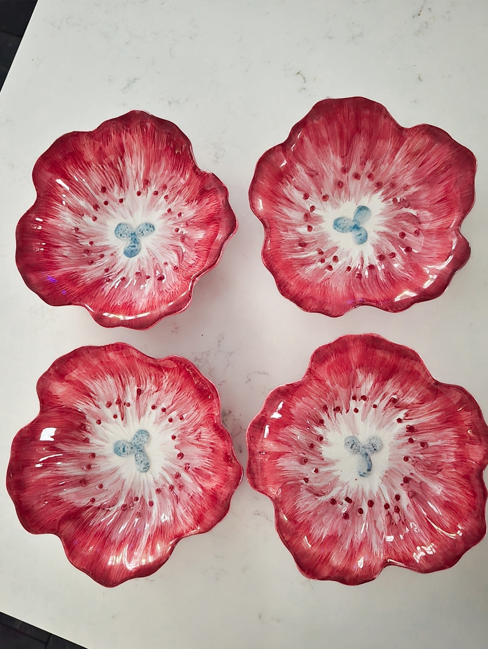 Maxcera Spring Collection Pink Floral Handpainted Ceramic Set Of 4 Dessert Bowls